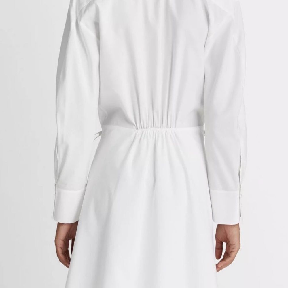 Vince White Button-Front Drawcord Ruched Shirt Dress M - Picture 4 of 11